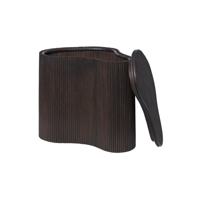 Ferm Living Isola 藤編收納邊桌 染深木色 開蓋