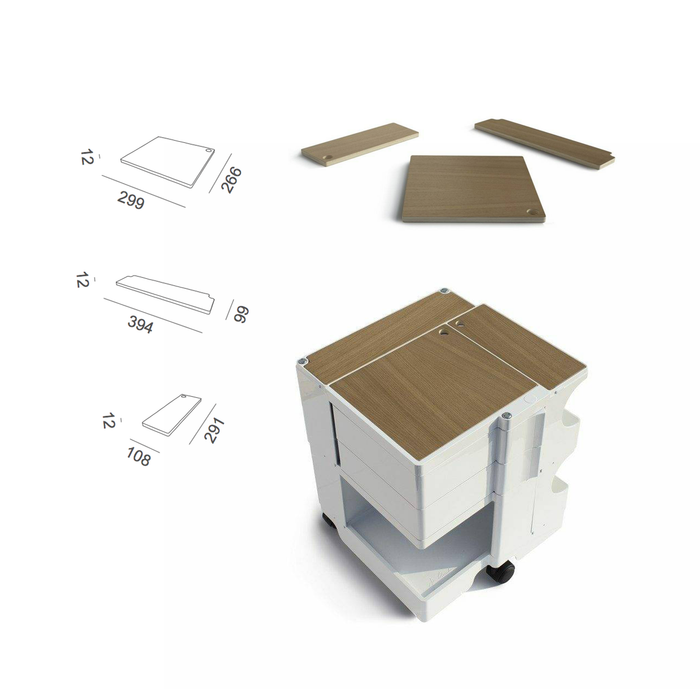 義大利收納推車配件｜ B-Line Boby 巴比收納推車專屬配件 (木質頂盤三件組) Storage Trolly System Accessory Wood Plate Set 