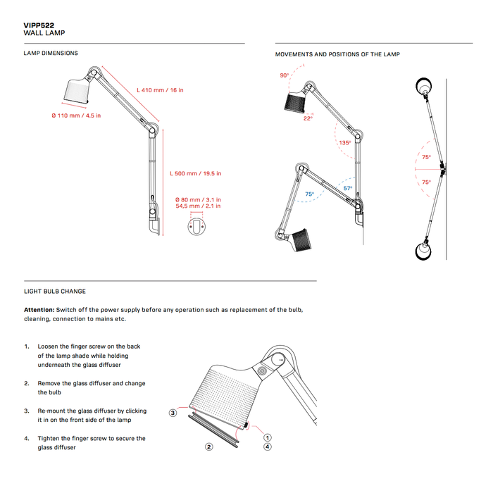 北歐壁燈｜Vipp 522 維普兩節式懸臂壁燈 Wall Lamp