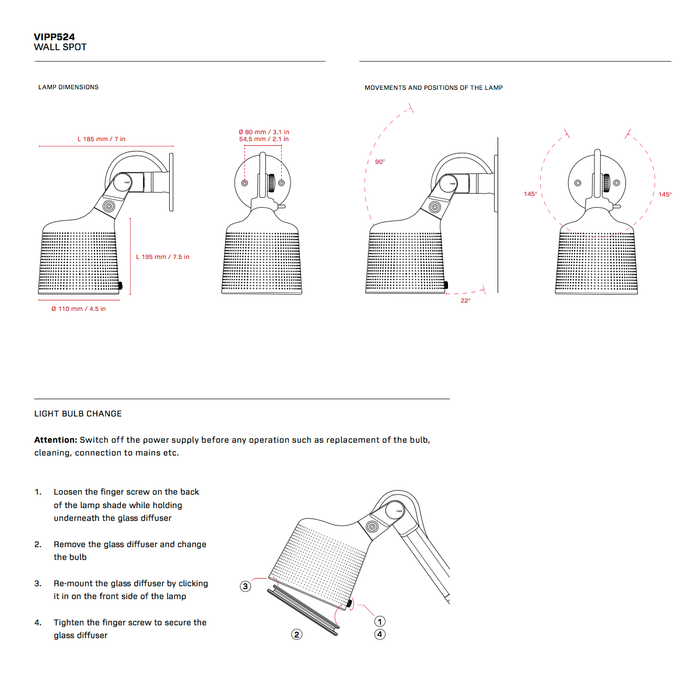 北歐壁燈｜Vipp 524 維普壁燈 Wall Spot Lamp