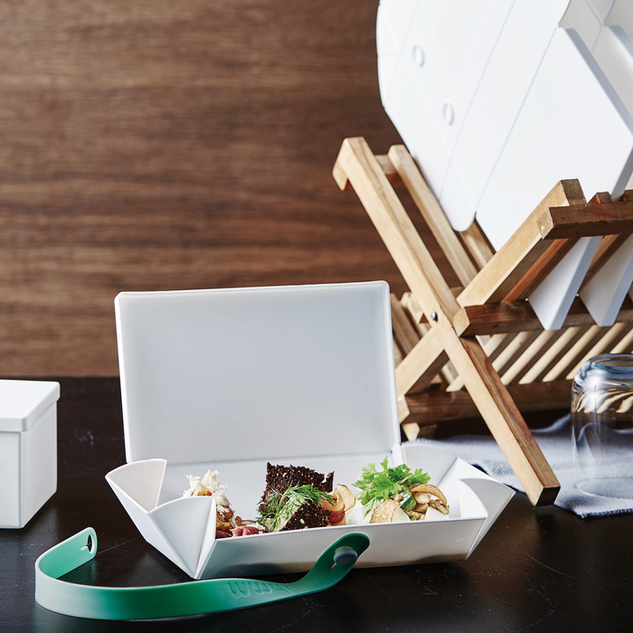 環保餐盒｜Uhmm Folding 丹麥折疊式長方形環保午餐盒 - 薄荷綠束帶款 Lunch Box No.01 with Mint Strape