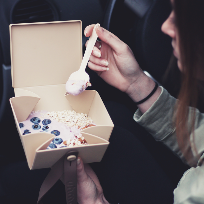 環保餐盒｜ Uhmm 丹麥折疊式方形環保餐盒 - 粉紅色束帶款 Folding Lunch Box No.02 with Pink Strape
